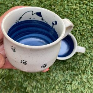 Pottery Cat Mugs, Set of Two Handmade, Hand Painted